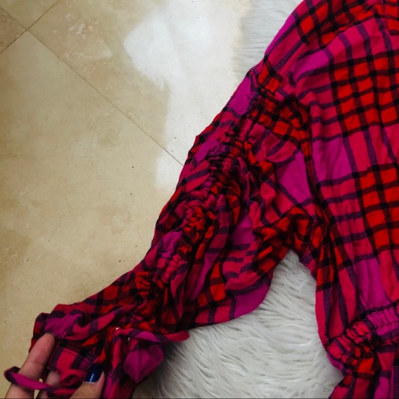 HP🎉FreePeople We the Free Red Combo Pink Pacific Plaid Flannel Top - Picture 6 of 10
